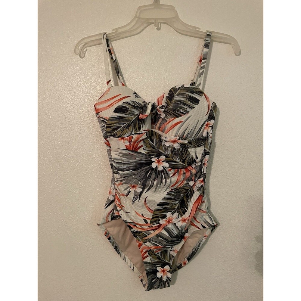 Women's V-Neck One Piece Swimsuit - Kona Sol White Floral Size Small